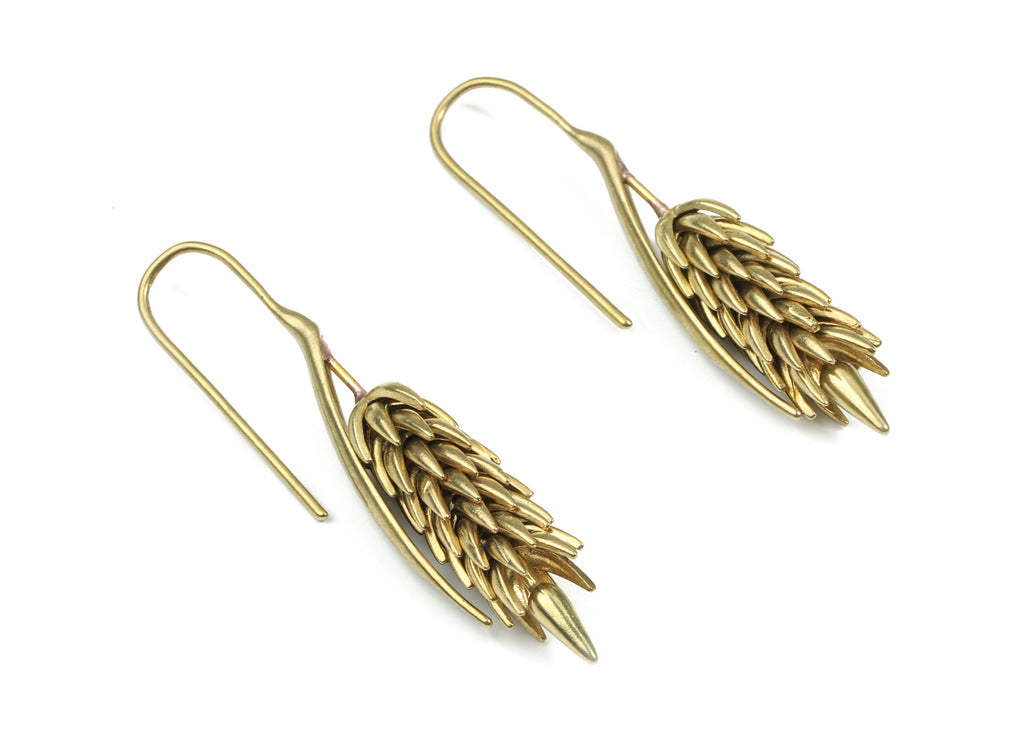 Brass Spikes Earring Wire - Raw Brass Wheat Earring Hook - EarringFindings - Jewelry Supplies - 45.76x10.69x8.36mm - PP3326 - DOMEDBAZAAR
