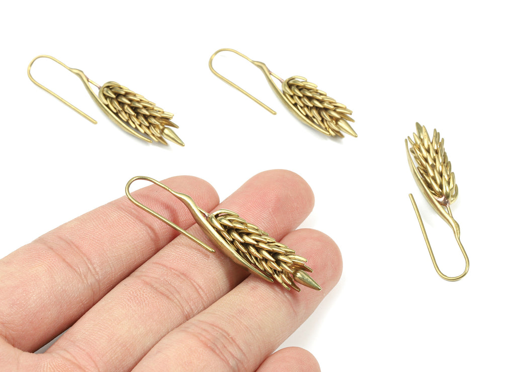 Brass Spikes Earring Wire - Raw Brass Wheat Earring Hook - EarringFindings - Jewelry Supplies - 45.76x10.69x8.36mm - PP3326 - DOMEDBAZAAR