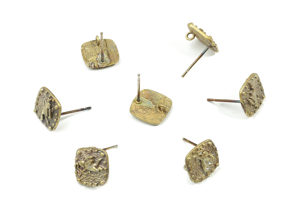 Brass Square Stud Earring With Loop - Raw Brass Square Earring Post - Steel Stud - Earring Post - Jewelry Supplies - 10x10x1.7mm - PP3276 - DOMEDBAZAAR