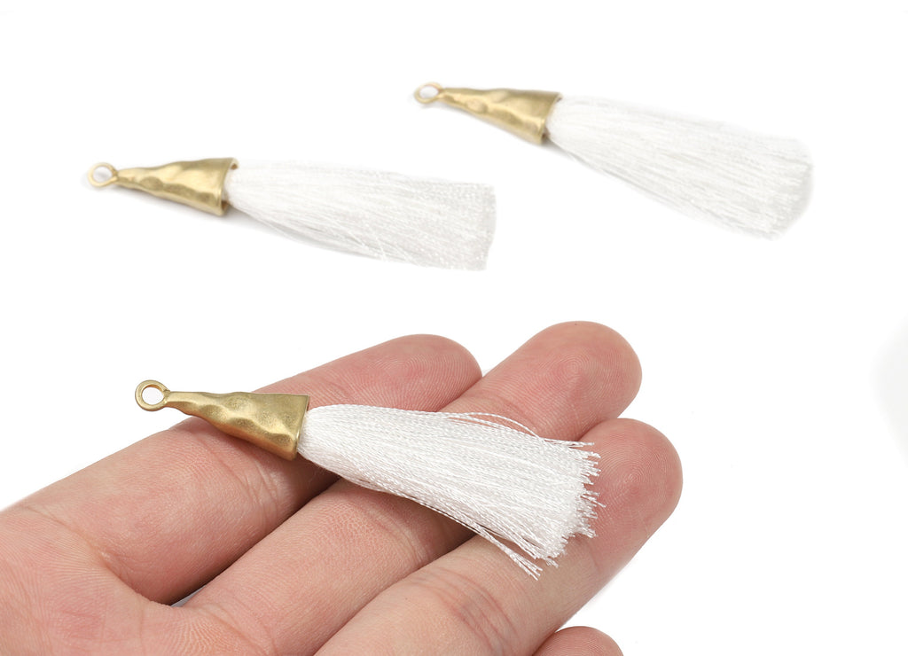 Tassel Earring - Puffy Tassel Earring With Raw Brass Cap - Tassel Findings - Boho Charms - Jewelry Supplies - 62.19x35.48x5.62mm - TS1136F - DOMEDBAZAAR