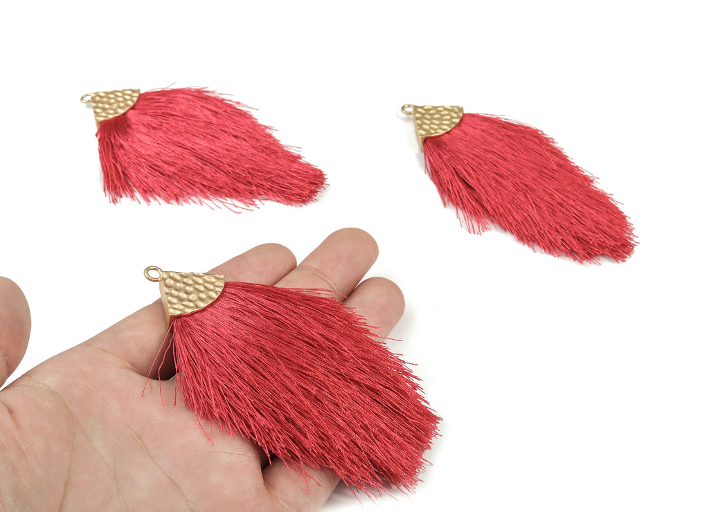 Tassel Earring Charms - Tassel Earring Charm - Puffy Tassel With Alloy Cap - Tassel Findings - Jewelry Supplies - 96.86x57.69mm - TS1126 - DOMEDBAZAAR