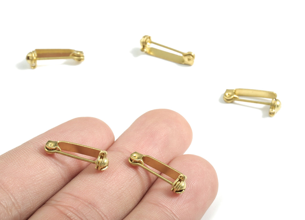 Brass Brooch Pins - Raw Brass Pins With 2 Holes - Back Base Safety Pin - Jewelry Making - 17.56x5.85x3.15mm - PP2999 - DOMEDBAZAAR