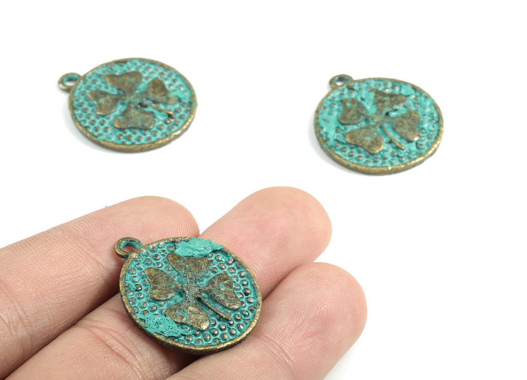 Faux Patina Pendant - Zamak Eskitme Yesil - Antique Bronze Tone Necklace - Zinc Alloy Beads - Jewelry Supplies - 24x24x2.3mm - ZZ1063 - DOMEDBAZAAR