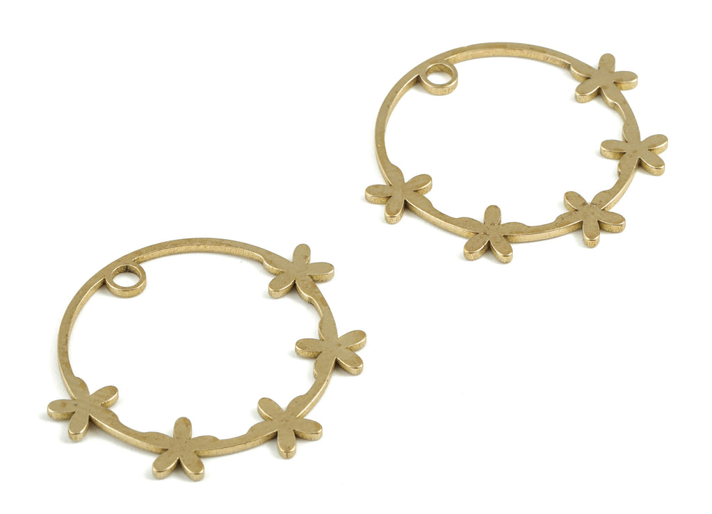 Brass Circle Earring Charms - Raw Brass Circle Star Pendant - Earring Findings - Jewelry Supplies - 29.28x26.57x0.97mm - PP3751 - DOMEDBAZAAR