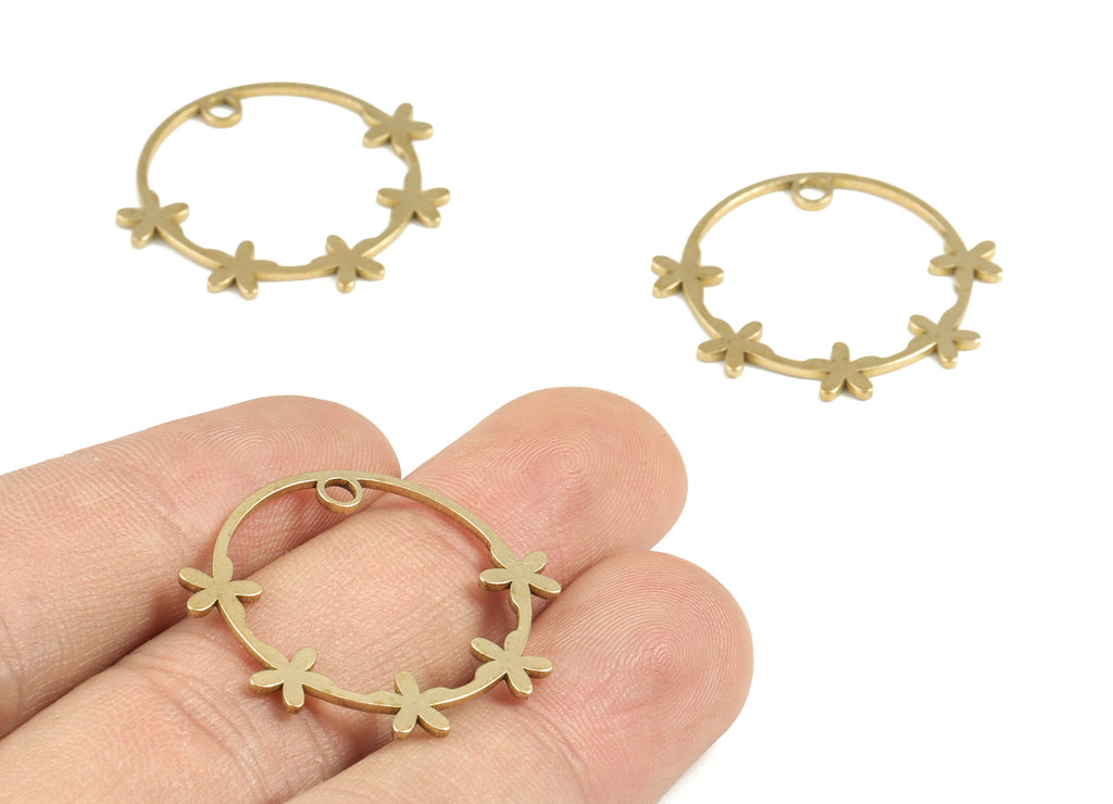 Brass Circle Earring Charms - Raw Brass Circle Star Pendant - Earring Findings - Jewelry Supplies - 29.28x26.57x0.97mm - PP3751 - DOMEDBAZAAR