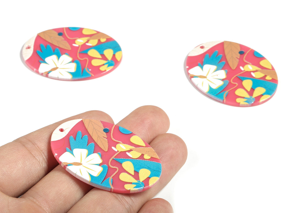 Acrylic Oval Leaf’s Earring Charms - Acrylic Oval Leaf’s Earrings - Earring Findings - Jewelry Supplies - 46.73x36.56x2.61mm - AC2216 - DOMEDBAZAAR