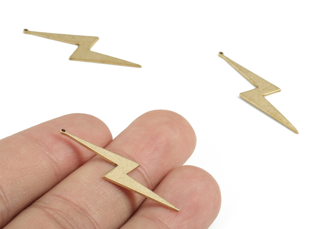 Brass Lightning Bolt Charm - Raw Brass Lightning Pendant – Lightning Earring Dangle Charm- Jewelry Supplies - 34.95x9.44x0.75mm - PP3743 - DOMEDBAZAAR