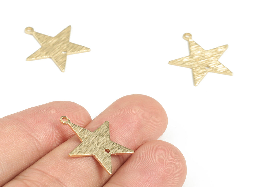 Brass Textured Star Earring Connector - Raw Brass Star Earring Charms - Jewelry Making Supplies - 21.35x19.95x0.7mm - PP3795 - DOMEDBAZAAR