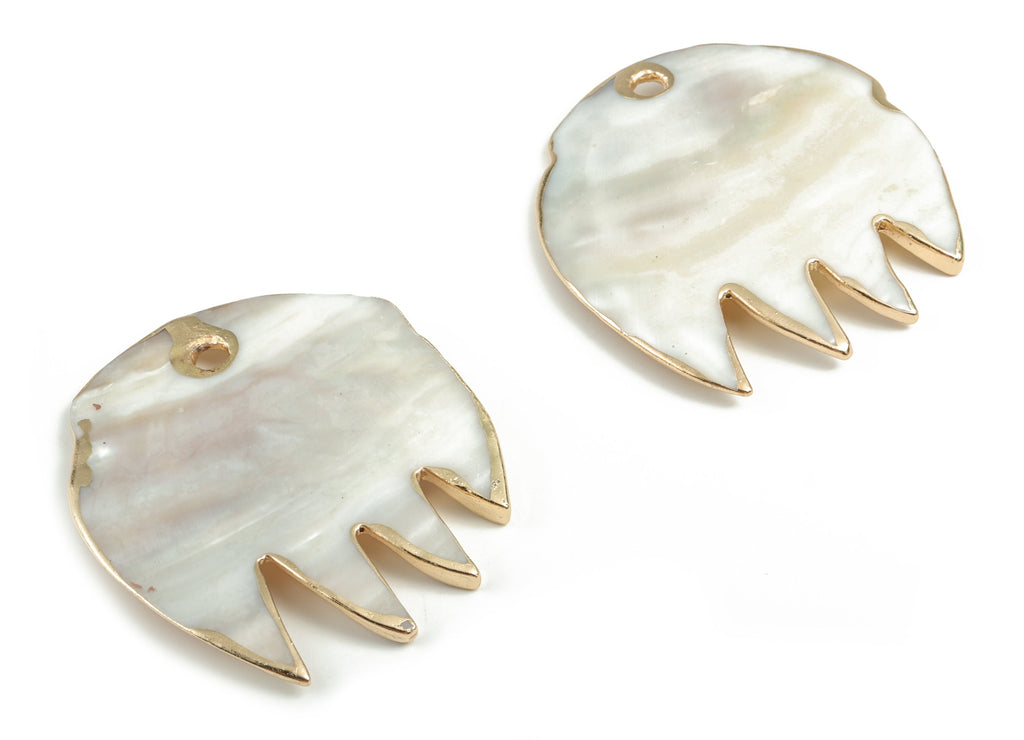 Natural Seashell Charms - Seashell Fish Earrings and Pendant - Gold Tone Plated Seashell - 1 Hole - 63.77x51.28x6.81mm - SF1130 - DOMEDBAZAAR