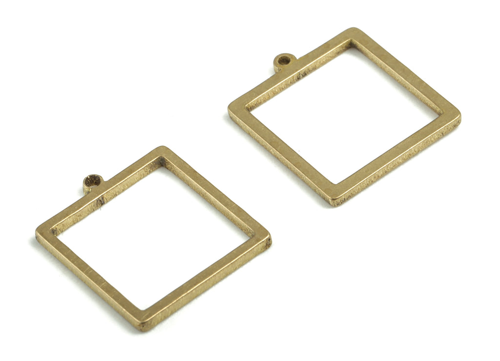 Brass Hollow Square Earring Charms - Raw Brass Square Pendant - Earring Findings - DIY Jewelry Supplies - 13.67x12.31x0.98mm - PP3657 - DOMEDBAZAAR