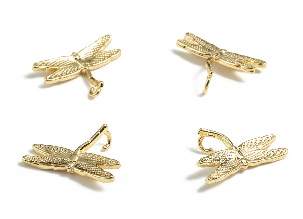 Brass Dragonfly Earring Charms - Gold Dragonfly Earring Pendant - 18K Real Gold Plated Brass - 15.07x10.45x1.84mm - RGP2757 - DOMEDBAZAAR