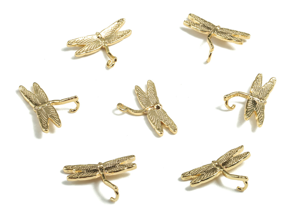 Brass Dragonfly Earring Charms - Gold Dragonfly Earring Pendant - 18K Real Gold Plated Brass - 15.07x10.45x1.84mm - RGP2757 - DOMEDBAZAAR