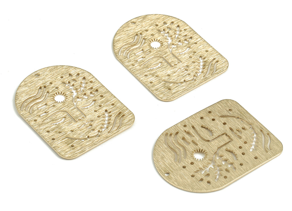Brass Textured Woman Domed Earring Charms - Raw Brass Tree Sun Domed Pendant - Jewelry Making Supplies - 40.04x30.01x0.9mm - PP3822 - DOMEDBAZAAR