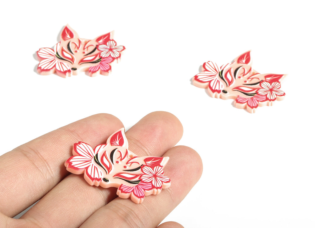 Acrylic Fox Face Earring Charms - Acrylic Flower Pendant - Earring Findings - Jewelry Making Supplies - 38.06x32.28x2.58mm - AC2228 - DOMEDBAZAAR