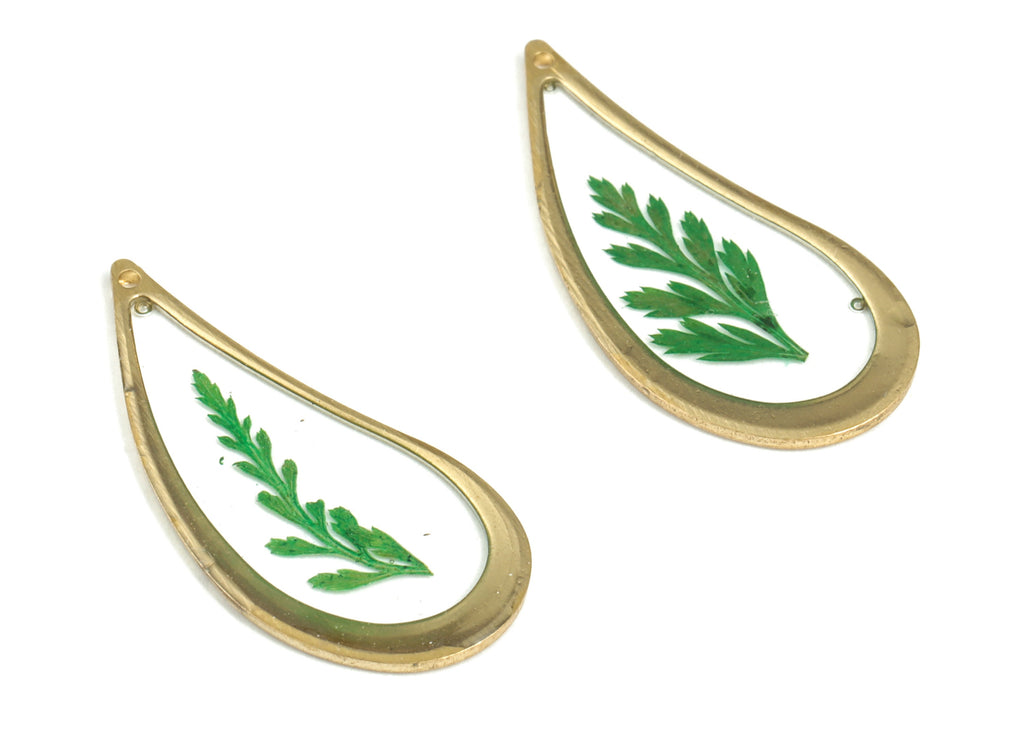 Brass Drop Earring Charms - Resin Real Flower Pendant – Green Leaf Resin Charm – Resin Jewelry Making Charms - 28.8x13.5x1.34mm - RC1163 - DOMEDBAZAAR