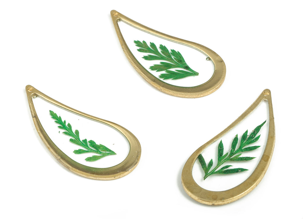 Brass Drop Earring Charms - Resin Real Flower Pendant – Green Leaf Resin Charm – Resin Jewelry Making Charms - 28.8x13.5x1.34mm - RC1163 - DOMEDBAZAAR