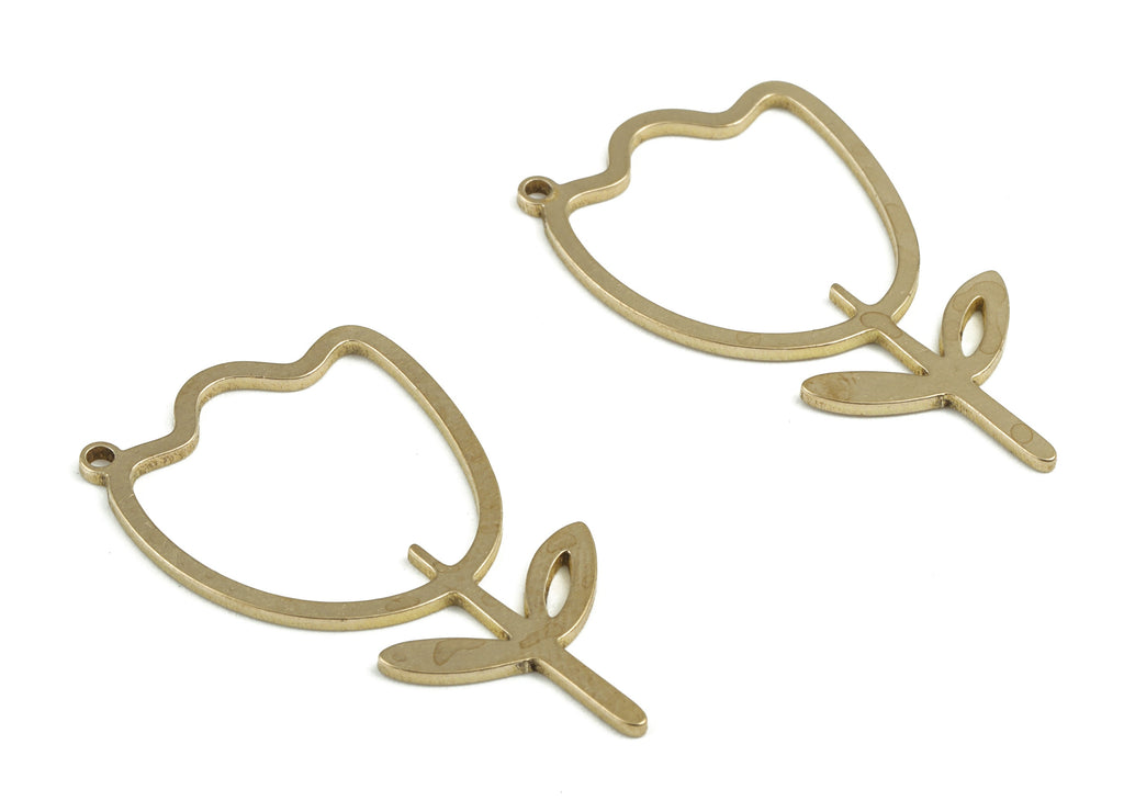 Brass Flower Earring Charms - Raw Brass Flower Pendant - Earring Findings - Jewelry Supplies - 33.95x19.21x0.97mm - PP3729 - DOMEDBAZAAR