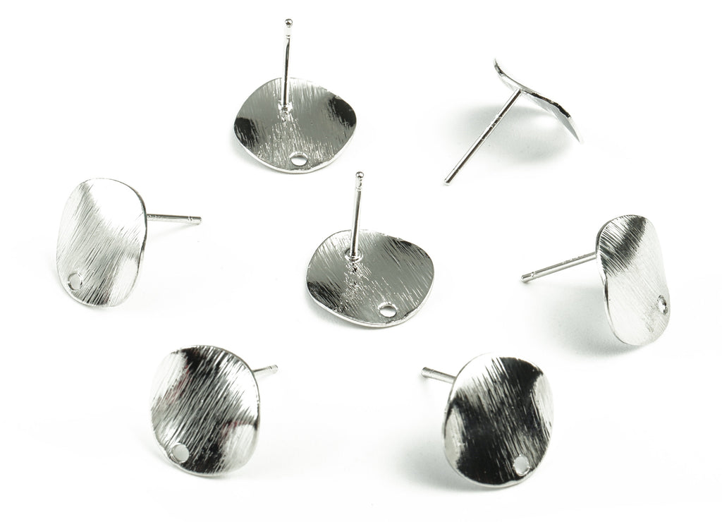 Silver Round Earring Stud - 18K Real White Gold Brass Round Earring Post - 316 Stainless Steel - 12.11x12.11x1.04mm - RGP2758S - DOMEDBAZAAR