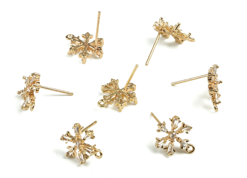 Brass Flower Earring Stud With Zircon - Gold Flower Earring Stud - 18K Real Gold Plated - 316 Stainless Steel - 12.6x9.34x2.31mm - RGP2801 - DOMEDBAZAAR
