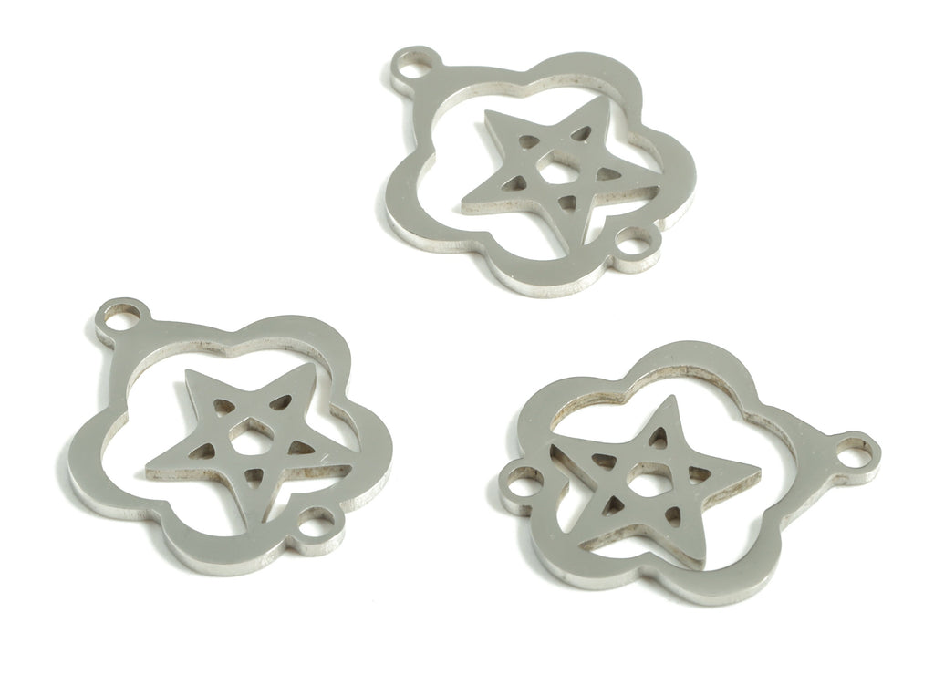 Stainless Steel Flower Star Connector - Stainless Steel Flower Star Earrings Charms - Jewelry Making Supplies - 19.11x15.59x0.98mm - SS1204 - DOMEDBAZAAR