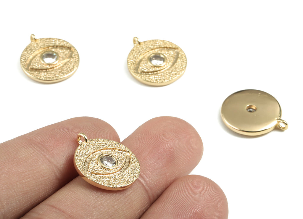 Brass Round Eye Earring Charms With Zircon - Gold Circle Eye Pendant - 18K Real Gold Plated Brass - 18.2x15.77x2.42mm - RGP2766 - DOMEDBAZAAR