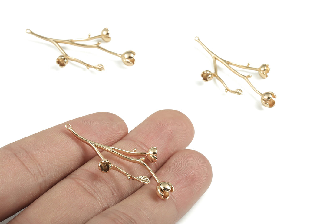 Brass Flower Earring Charms - Gold Rose Flower Pendant - 18K Real Gold Plated Brass - Jewelry Supplies - 42.37x20.6x6.04mm - RGP2781 - DOMEDBAZAAR