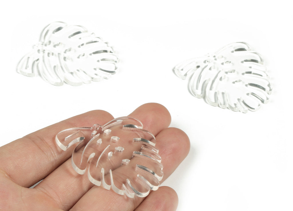 Acrylic Leaf Earring Charms - Acrylic Transparent Monstera Earrings - Jewelry Supplies - Color Code:A63 - 44.58x43.69x2.79mm - AC2172-A63 - DOMEDBAZAAR