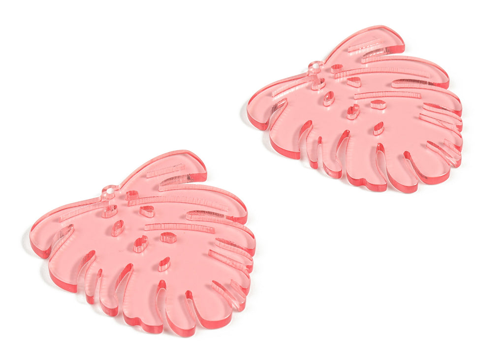 Acrylic Leaf Earring Charms - Acrylic Pink Monstera Earrings - Jewelry Supplies - Color Code:A465 - 45.1x43.31x3.03mm - AC2172-A465 - DOMEDBAZAAR