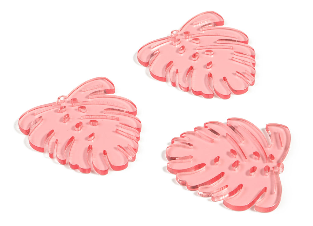 Acrylic Leaf Earring Charms - Acrylic Pink Monstera Earrings - Jewelry Supplies - Color Code:A465 - 45.1x43.31x3.03mm - AC2172-A465 - DOMEDBAZAAR