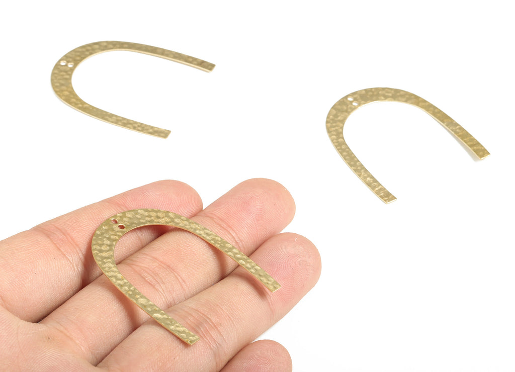 Brass Hammered U Earring Connector - Raw Brass U Earring Charms - 2 Holes - Jewelry Making Supplies - 41.53x34.89x0.6mm - PP3915 - DOMEDBAZAAR