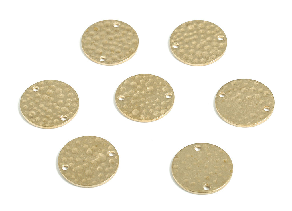 Brass Hammered Round Earring Connector - Raw Brass Circle Earring Charms - 2 Holes - Jewelry Making Supplies - 14.98x14.98x0.96mm - PP3895 - DOMEDBAZAAR