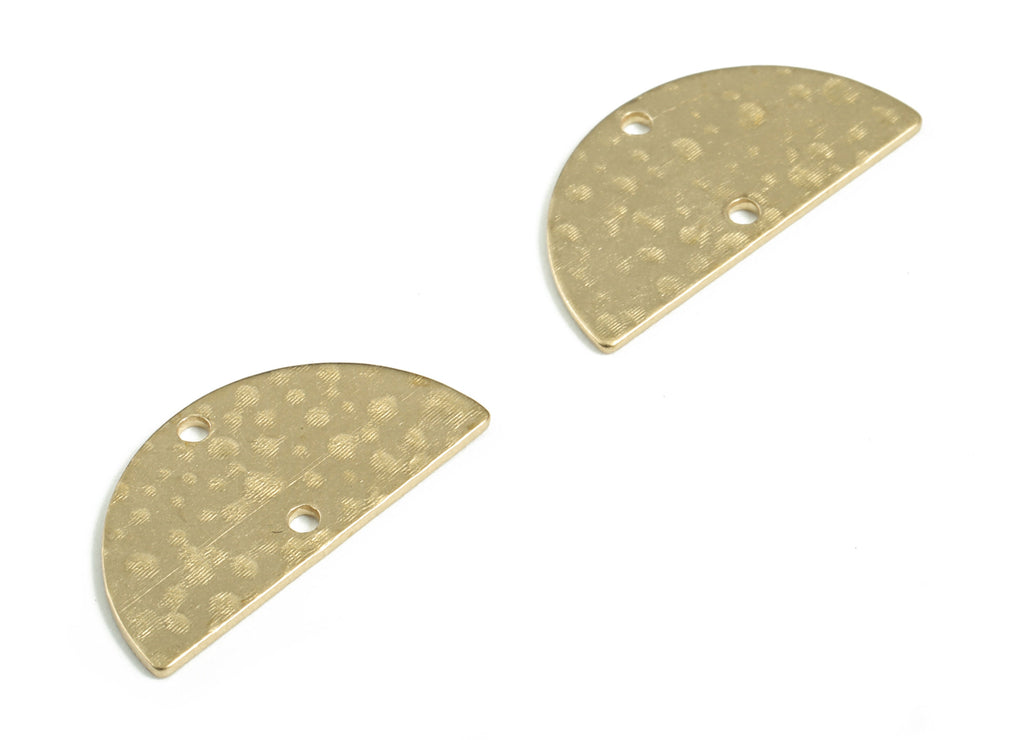 Brass Hammered Half Moon Connector - Raw Brass Semi circle Earring Charms - 2 Holes - Jewelry Making Supplies - 20.96x10.51x0.77mm - PP3863 - DOMEDBAZAAR