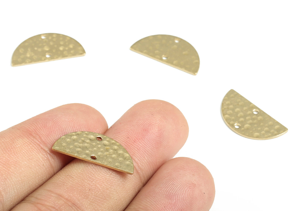 Brass Hammered Half Moon Connector - Raw Brass Semi circle Earring Charms - 2 Holes - Jewelry Making Supplies - 20.96x10.51x0.77mm - PP3863 - DOMEDBAZAAR