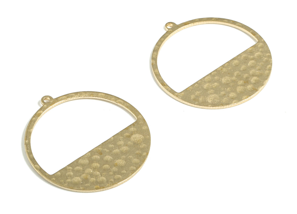 Brass Hammered Circle Earring Charms - Raw Brass Semi circle Pendant - Jewelry Making Supplies - 25.53x23.87x0.82mm - PP3868 - DOMEDBAZAAR