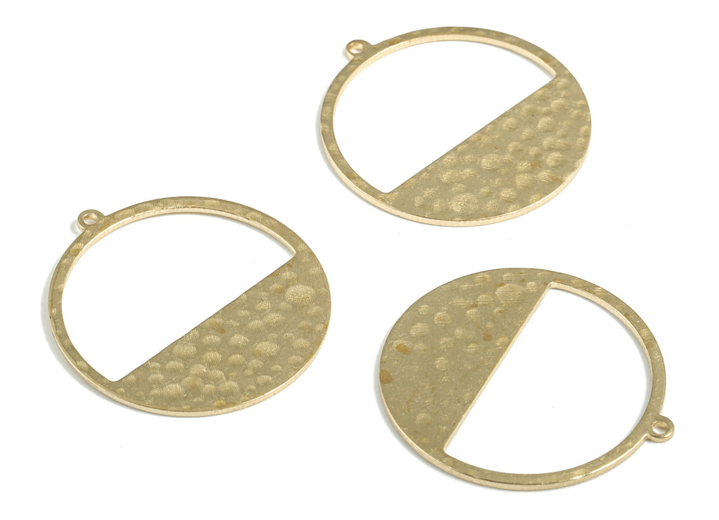 Brass Hammered Circle Earring Charms - Raw Brass Semi circle Pendant - Jewelry Making Supplies - 25.53x23.87x0.82mm - PP3868 - DOMEDBAZAAR