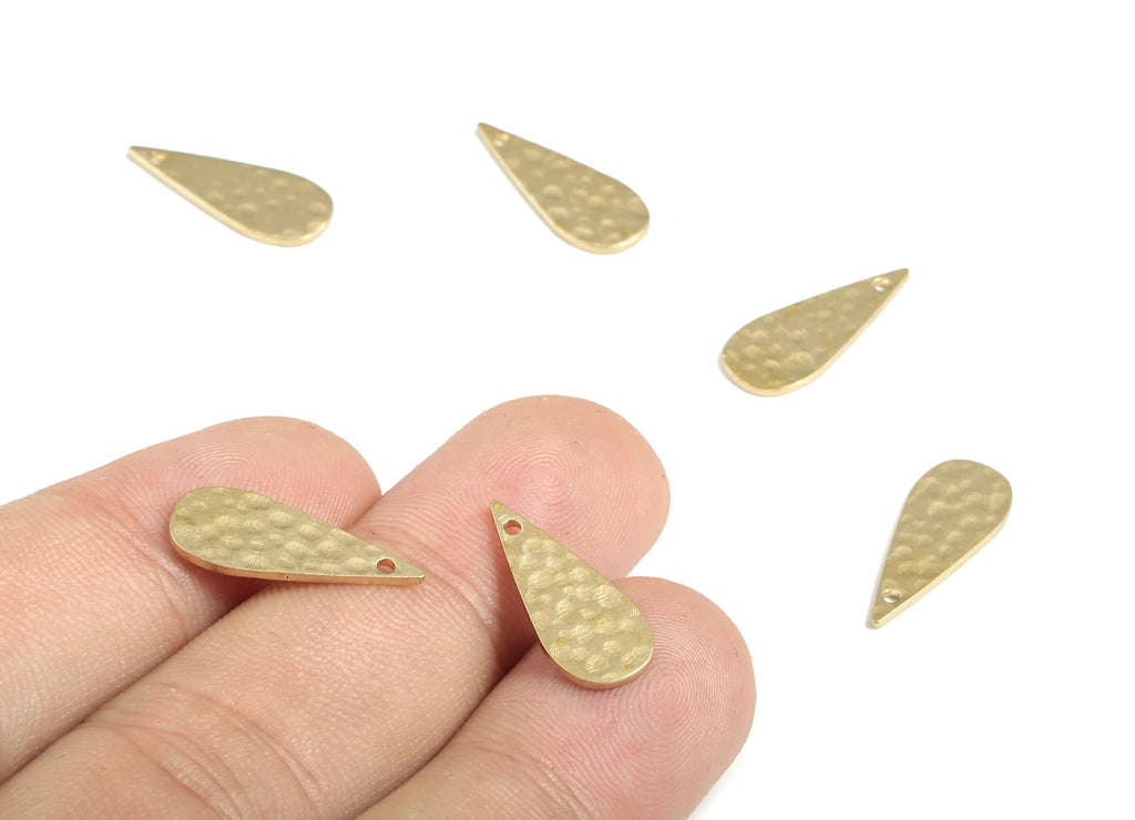Brass Hammered Drop Earring Charms - Raw Brass Drop Pendant - Earring Findings - Jewelry Making Supplies - 18.69x7.66x0.94mm - PP3887 - DOMEDBAZAAR
