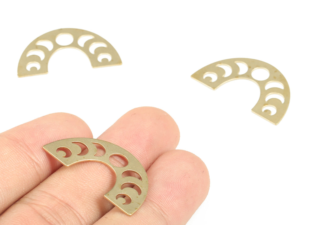 Half Moon Phases Pendant - Raw Brass Moon Phases Semicircle Earring Charms - DIY Jewelry Making Supplies - 30.03x17.79x0.62mm - PP3841 - DOMEDBAZAAR