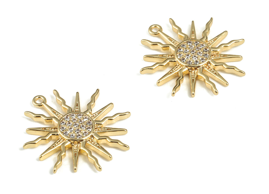 Brass Sun Earring Charms With Zircons - Gold Sun Pendant - 18K Real Gold Plated Brass - Jewelry Supplies - 17.54x16.06x2.16mm - RGP2878 - DOMEDBAZAAR