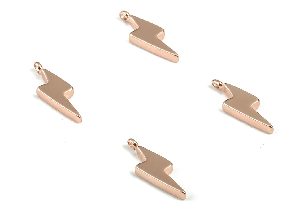 Brass Lightning Bolt Earring Charms - Rose Gold Lightning Pendant - 18K Real Rose Gold Plated Brass Charm - 13.18x4x1.8mm - RGP2804R - DOMEDBAZAAR