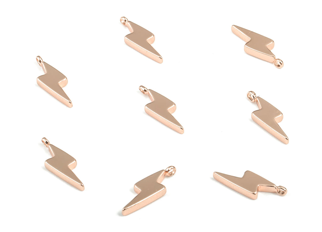 Brass Lightning Bolt Earring Charms - Rose Gold Lightning Pendant - 18K Real Rose Gold Plated Brass Charm - 13.18x4x1.8mm - RGP2804R - DOMEDBAZAAR