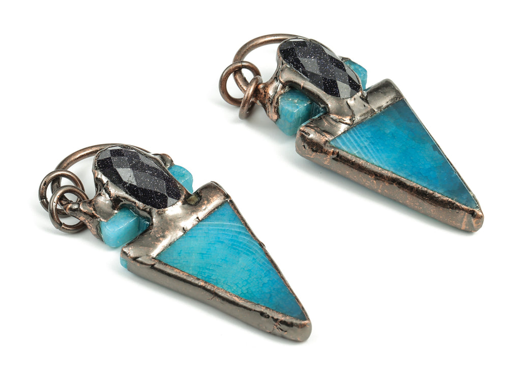 Blue Sand Agate Gemstone Pendant – Agate Earring Charms – Jewelry Supplies – Average Size Gemstone Charms – 68.24x25.56x13.44mm – NS1282 - DOMEDBAZAAR