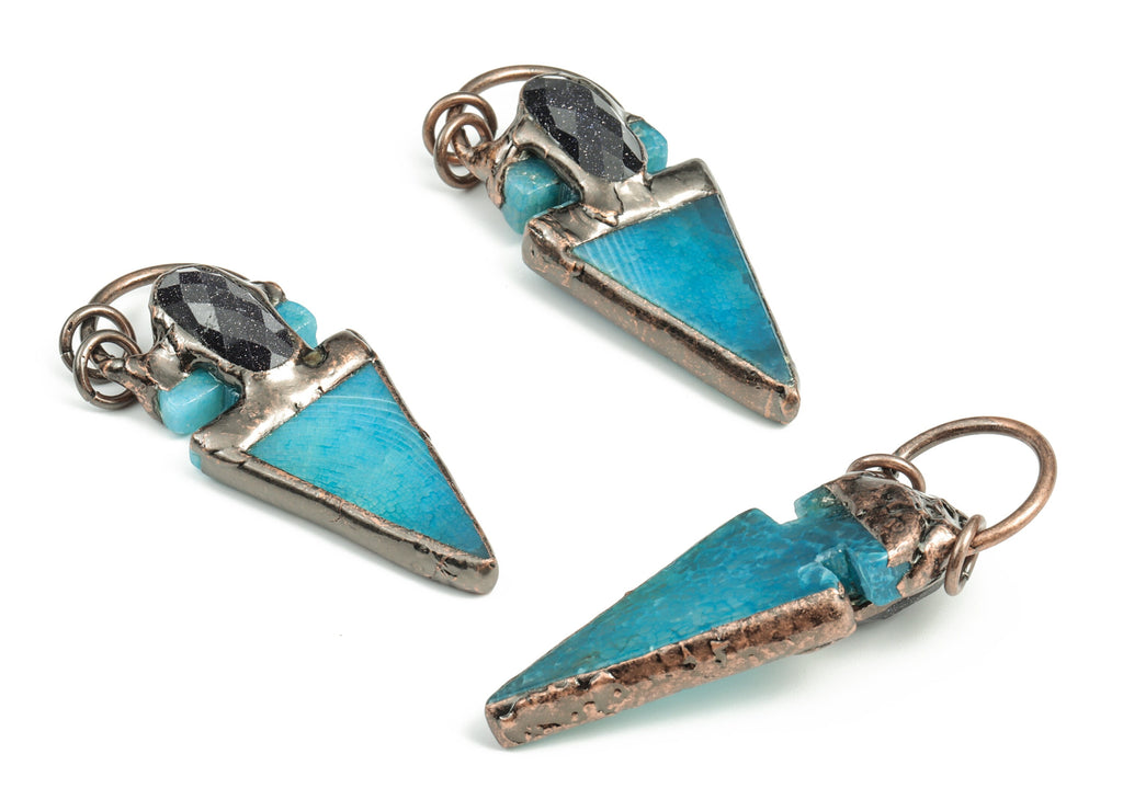 Blue Sand Agate Gemstone Pendant – Agate Earring Charms – Jewelry Supplies – Average Size Gemstone Charms – 68.24x25.56x13.44mm – NS1282 - DOMEDBAZAAR