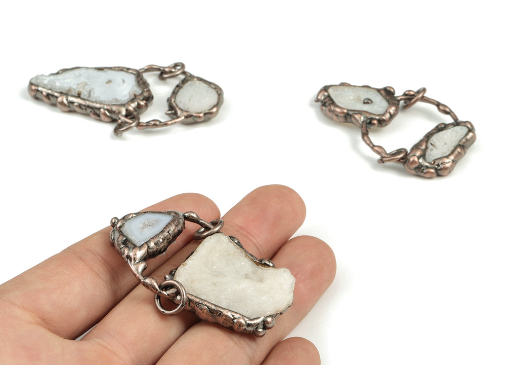 Two Part Druze Agate Charm – Druze Agate Pendant – Gemstone Pendant – Druze Jewelry Supplies – Average Size –55.52X29.127X7.33mm – NS1297 - DOMEDBAZAAR