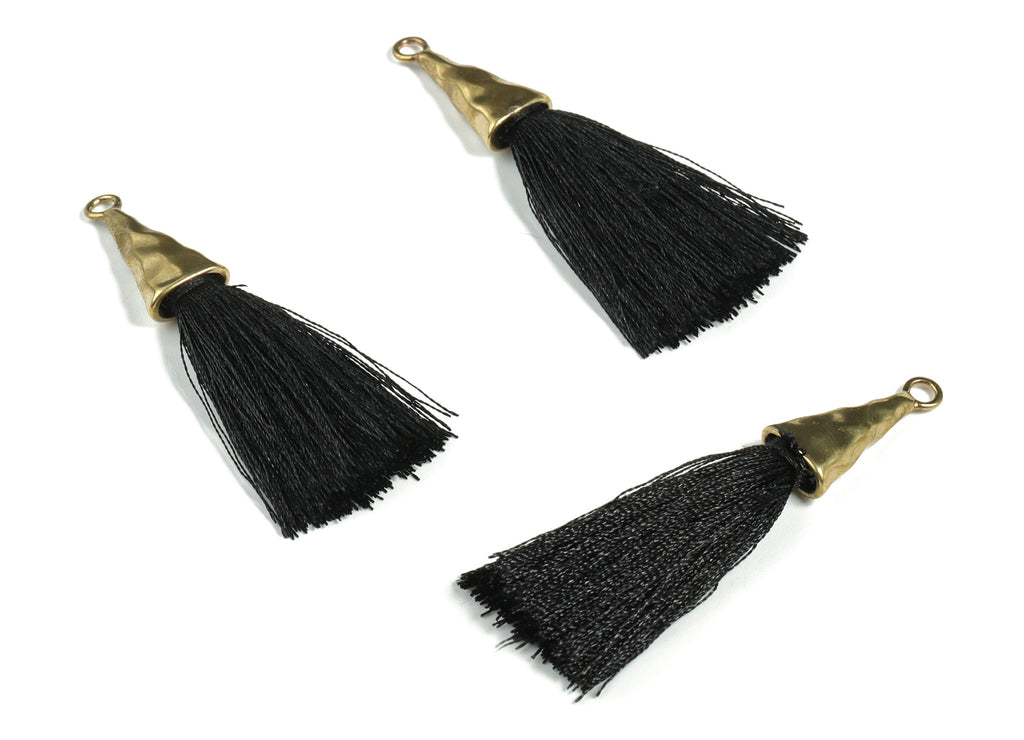 Raw Brass Polyester Thread Earring - Raw Brass Black Statement Earring - Jewelry Makings - Jewelry Supplies – 56.02x10.67x5.42mm - TS1136G - DOMEDBAZAAR