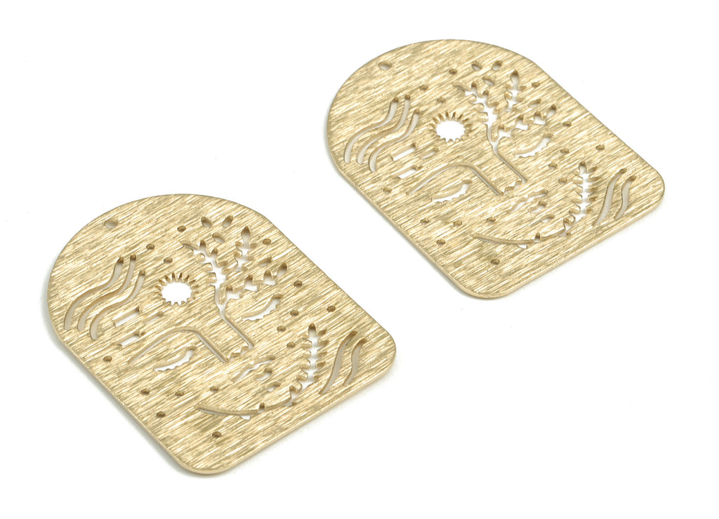 Brass Textured Woman Domed Earring Charms - Raw Brass Tree Sun Domed Pendant - Jewelry Making Supplies - 40.04x30.01x0.9mm - PP3822 - DOMEDBAZAAR