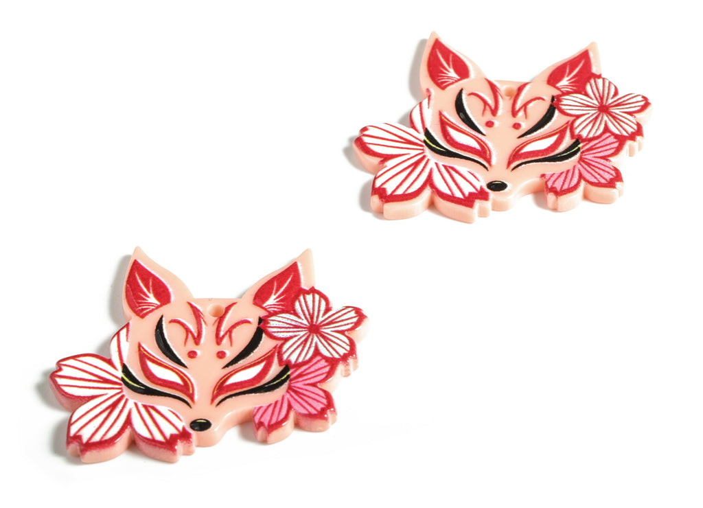 Acrylic Fox Face Earring Charms - Acrylic Flower Pendant - Earring Findings - Jewelry Making Supplies - 38.06x32.28x2.58mm - AC2228 - DOMEDBAZAAR