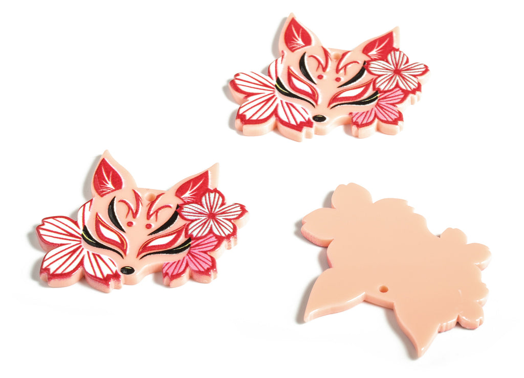 Acrylic Fox Face Earring Charms - Acrylic Flower Pendant - Earring Findings - Jewelry Making Supplies - 38.06x32.28x2.58mm - AC2228 - DOMEDBAZAAR