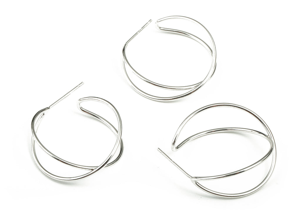 Brass316 Surgical Stainless Steel Stud- Raw Brass Earring Charms - 18K Real White Gold Plated - Jewelry Making - 23.05x9.36x1.3mm - RGP2326S - DOMEDBAZAAR
