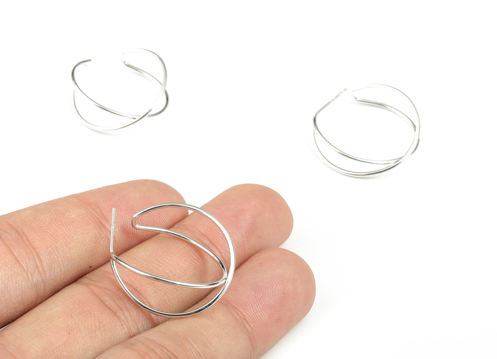 Brass316 Surgical Stainless Steel Stud- Raw Brass Earring Charms - 18K Real White Gold Plated - Jewelry Making - 23.05x9.36x1.3mm - RGP2326S - DOMEDBAZAAR