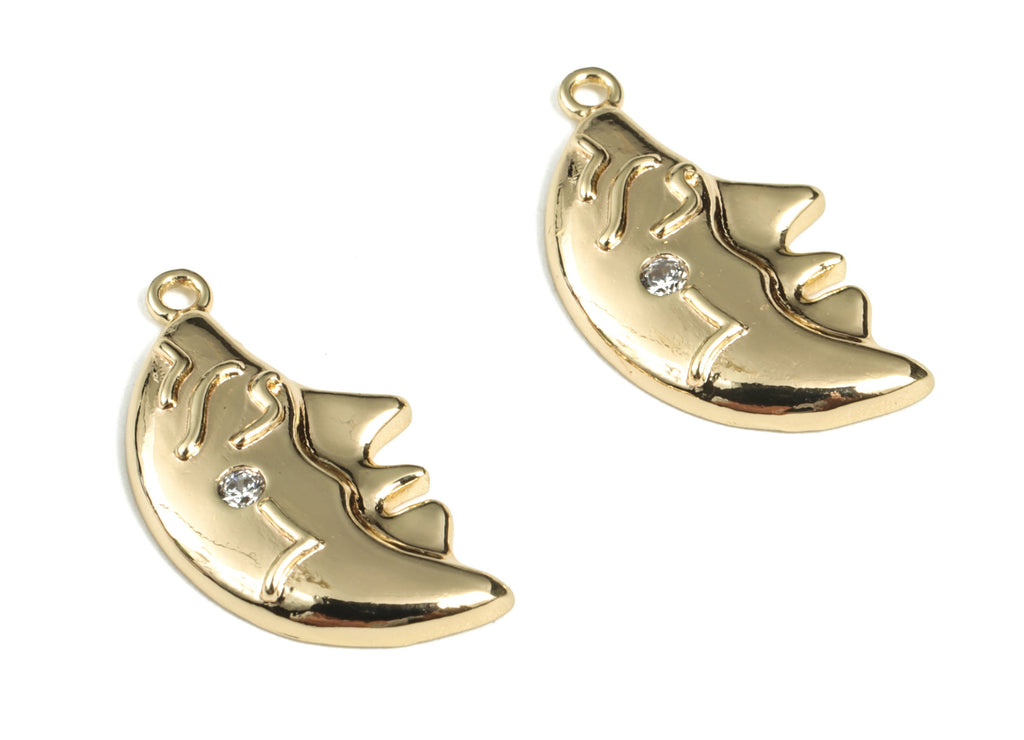 Brass Moon Earring Charms With Zircon - 18K Real Gold Plated Brass Moon Pendant - Jewelry Making Supplies – 21.27x11.7x2.64mm - RGP2818 - DOMEDBAZAAR